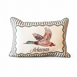 Ticking Mallard Pillow - WREATH Piping