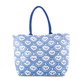 BLUE/WHT FISHSCALE PATTERN TOTE BAG-SPRING WH SALE ITEM