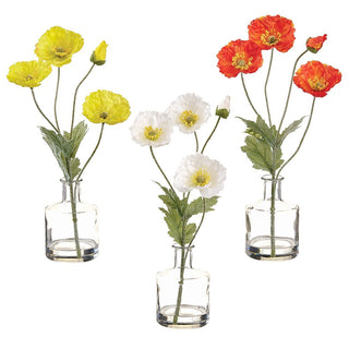 12"POPPY IN GLASS VASE (ORANGE ONLY)