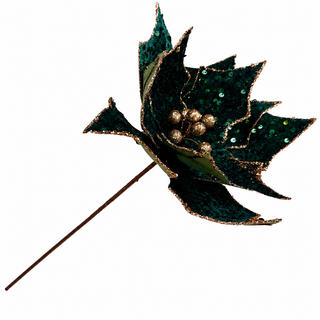 11.5" Diameter Emerald Sequined Poinsettia Stem