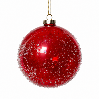 5" Glass Ball Iced Ornament -Red