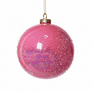 5" Glass Ball Iced Ornament-Pink