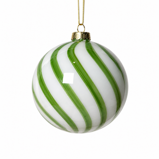 5" Glass Ball Striped Ornament Green