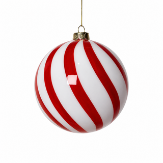 5" Glass Ball Striped Ornament Red
