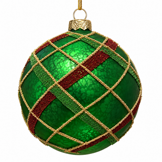 5" D Glass Ball Ornament with Bead Design -Green