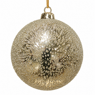5" Diameter Matte Gold Glass Ball Ornament with Beaded Ice