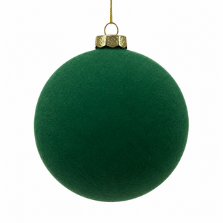 4" Diameter Dark Green Flocked Glass Ball Ornament