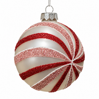 4" Glass Peppermint Beaded Ball Ornament