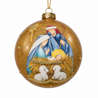 5" Diameter Holy Family Glass Ball Ornament Gold