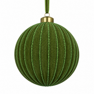 4" Diameter Glass Flocked Ball Hanging Ornament -Green