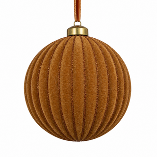 4" Diameter Glass Flocked Ball Hanging Ornament -Cinnamon