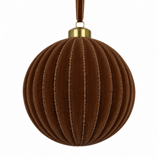 4" Diameter Glass Flocked Ball Hanging Ornament -Chocolate