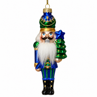 6" Blue and Green Glass Nutcracker w/ Green Tree