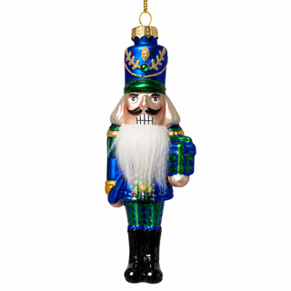 6" Blue and Green Glass Nutcracker w/ Gift