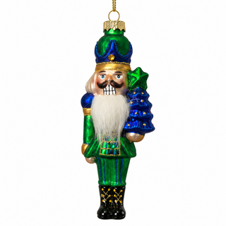 6" Blue and Green Glass Nutcracker w/ Blue Tree