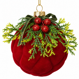 4" Diameter Glass Ball Red Flocked Ornament with Bow