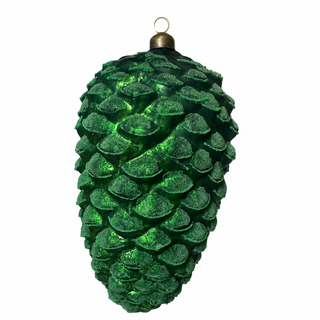 8.75" H x 5.25" Diameter Glass Green Pine Cone Hanging Ornament
