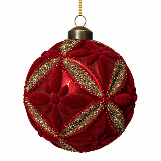 4" Diameter Glass Ball with Beaded Design Red
