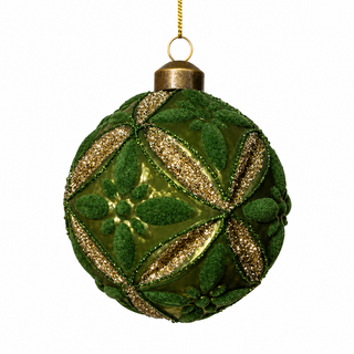 4" Diameter Glass Ball with Beaded Design Green