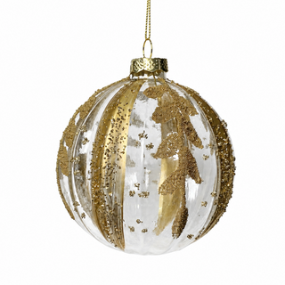 4" Glass Ball Ornament Clear with Gold