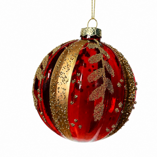4" Glass Ball Ornament Red with Gold