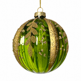 4" Glass Ball Ornament Green with Gold