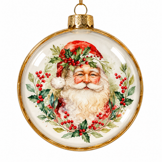 4" Glass Disc Ornament with Santa