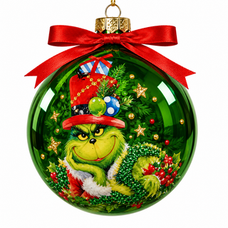 4" Glass Grinch Ball Ornament with Bow