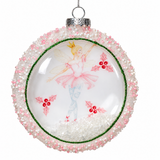 5" Glass Nutcracker Disc Ornament Pink Ballerina