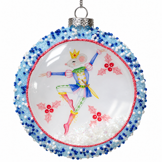 5" Glass Nutcracker Disc Ornament Blue Mouse