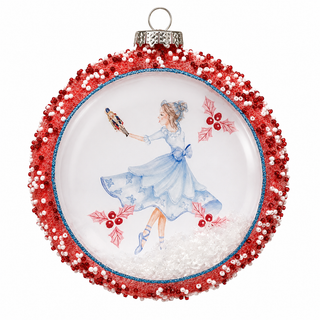 5" Glass Nutcracker Disc Ornament Red Ballerina