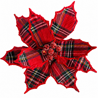 10" Diameter Red Plaid Poinsettia