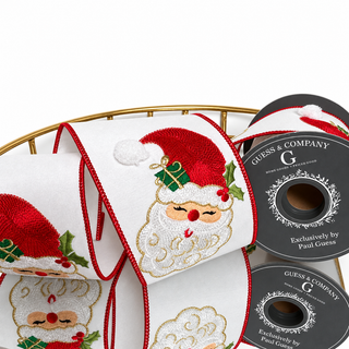 4"X5YD EMBROIDERED ON WHITE DUPION WITH SAME BACK RIBBON