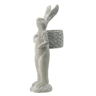 8.5x5.5x19.5" Tall Gray Cement Rabbit Basket Planter