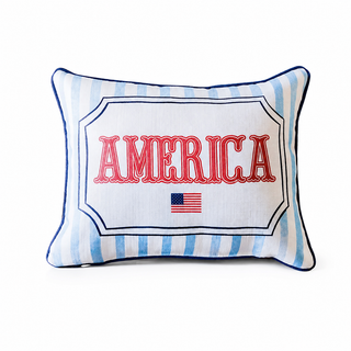 French Stripe America Pillow + Piping COASTAL