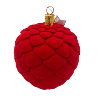 8" Velvet Pinecone Red Paper Mache