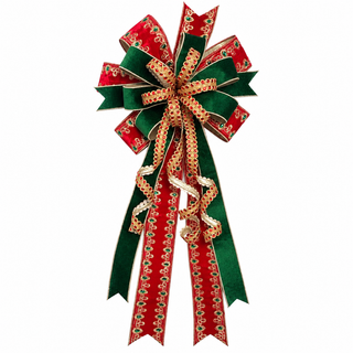 18" X 42" RED, GREEN & GOLD PREMADE BOW