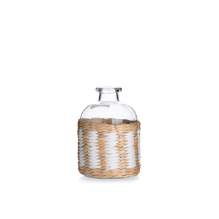 D4.5"H6.5"GLASS VASE WITH RATTAN COVER