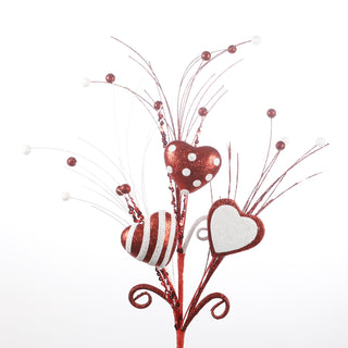 24" Glittered Heart Stem Red/White