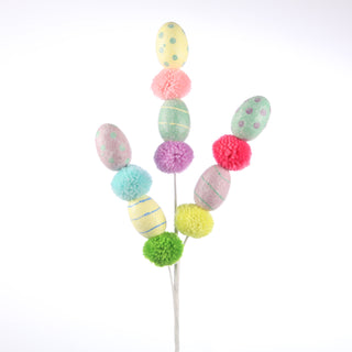 22" Easter Stem with Egg & PomPom Multi