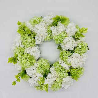 24" REAL TOUCH HYDRANGEA WREATH GREEN/WHITE