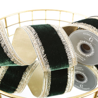 4"X 5 YD TRIM ON GREEN PLUSH VELVET WITH LIGHT GOLD METALLIC DUPION BACK