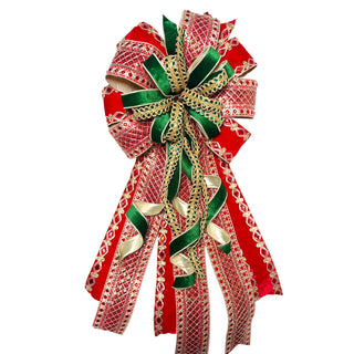 18" X 40" RED JEWELED AND SEQUINED WITH GREEN TRIM BOW STYLE 17
