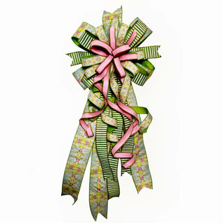 18"W X 40"L LT GREEN/PINK PRE-MADE BOW