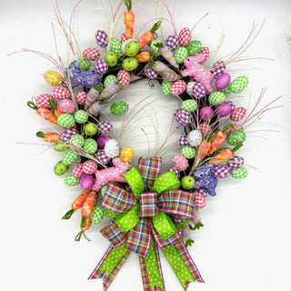 24" Rabbit Wreath Pk-Purp-Grn