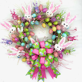 24" White Rabbit and Egg Wreath