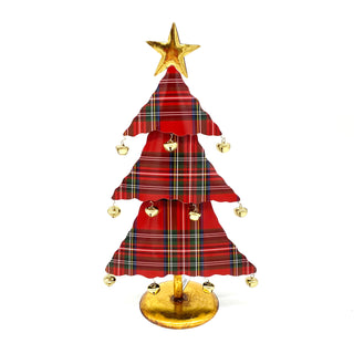 Large Plaid Tabletop Tree with Bells