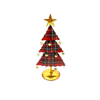 Small Plaid Tabletop Tree with Bells