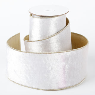 4" X 5 YDS WHITE VELVET GOLD DUPION BACKED RIBBON