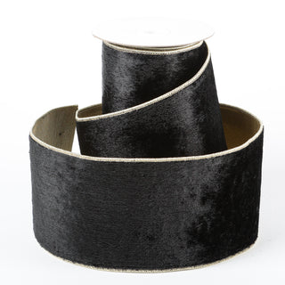 4" X 5 YDS BLACK VELVET GOLD DUPION BACKED RIBBON